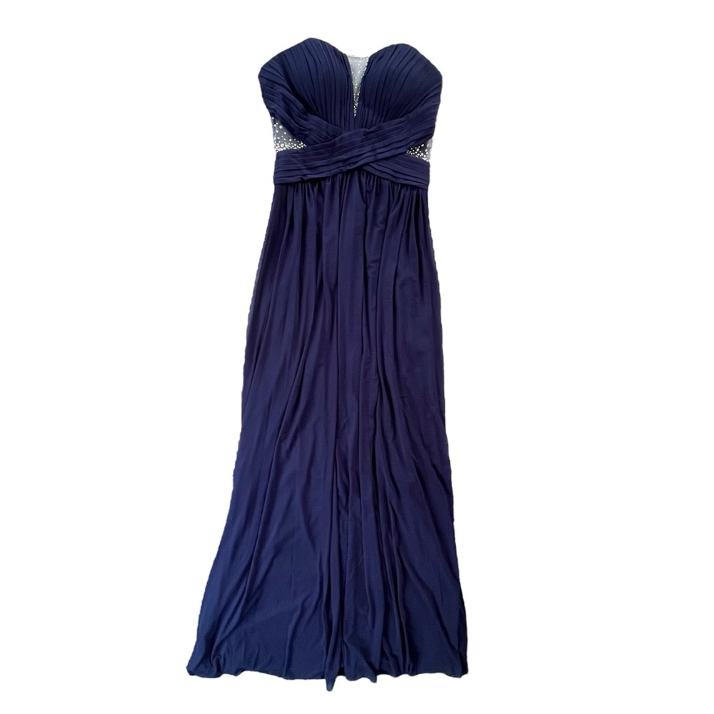 JVN By JOVANI Women’s 8 Navy Rhinestones Ruched Strapless Empire Gown #JVN21713A